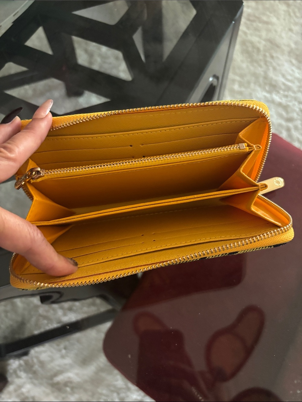 Source Unknown Bright Yellow Zip-Around Wallet is labeled LV